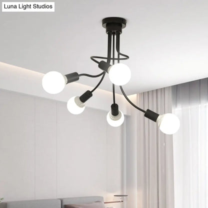 DecorBites™ DecorBites™ Minimalist Black Curved Arm Semi Flush Mount Light, 3/5 Bulbs, Iron Flush Ceiling Lamp