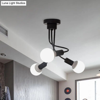 DecorBites™ DecorBites™ Minimalist Black Curved Arm Semi Flush Mount Light, 3/5 Bulbs, Iron Flush Ceiling Lamp