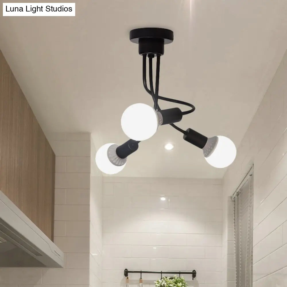 DecorBites™ DecorBites™ Minimalist Black Curved Arm Semi Flush Mount Light, 3/5 Bulbs, Iron Flush Ceiling Lamp