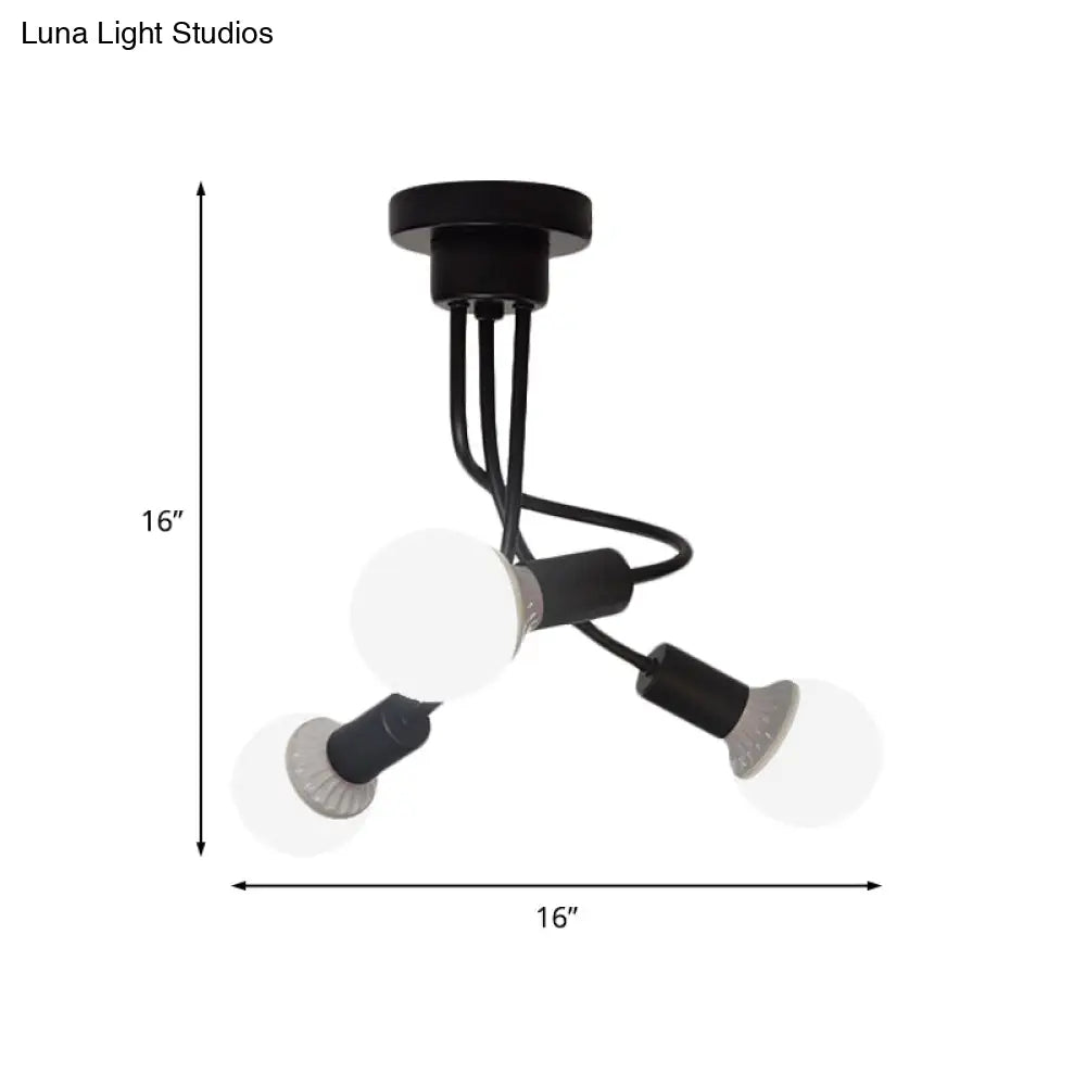 DecorBites™ DecorBites™ Minimalist Black Curved Arm Semi Flush Mount Light, 3/5 Bulbs, Iron Flush Ceiling Lamp