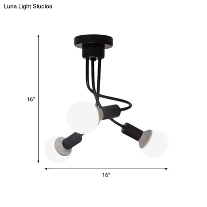 DecorBites™ DecorBites™ Minimalist Black Curved Arm Semi Flush Mount Light, 3/5 Bulbs, Iron Flush Ceiling Lamp