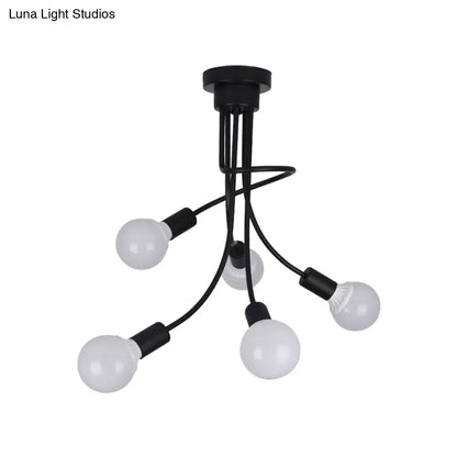 DecorBites™ DecorBites™ Minimalist Black Curved Arm Semi Flush Mount Light, 3/5 Bulbs, Iron Flush Ceiling Lamp