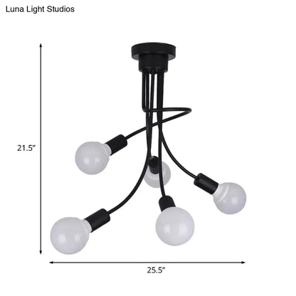 DecorBites™ DecorBites™ Minimalist Black Curved Arm Semi Flush Mount Light, 3/5 Bulbs, Iron Flush Ceiling Lamp
