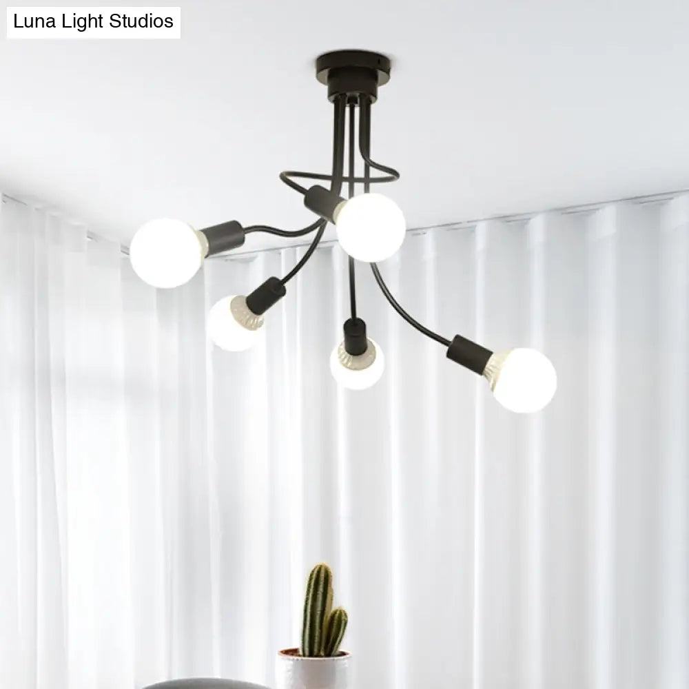 DecorBites™ DecorBites™ Minimalist Black Curved Arm Semi Flush Mount Light, 3/5 Bulbs, Iron Flush Ceiling Lamp