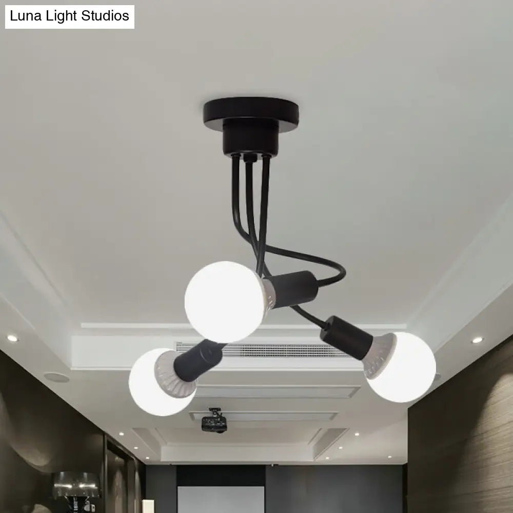 DecorBites™ DecorBites™ Minimalist Black Curved Arm Semi Flush Mount Light, 3/5 Bulbs, Iron Flush Ceiling Lamp