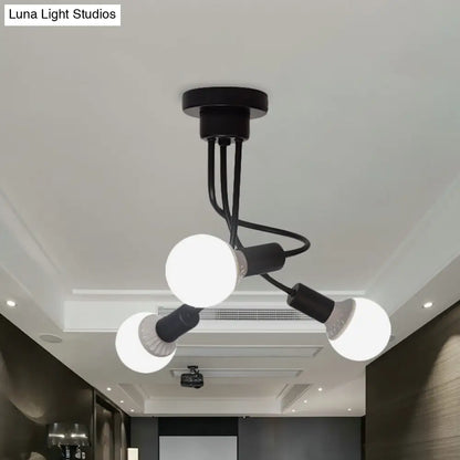 DecorBites™ DecorBites™ Minimalist Black Curved Arm Semi Flush Mount Light, 3/5 Bulbs, Iron Flush Ceiling Lamp