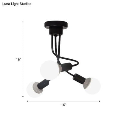 DecorBites™ DecorBites™ Minimalist Black Curved Arm Semi Flush Mount Light, 3/5 Bulbs, Iron Flush Ceiling Lamp