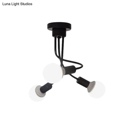 DecorBites™ DecorBites™ Minimalist Black Curved Arm Semi Flush Mount Light, 3/5 Bulbs, Iron Flush Ceiling Lamp