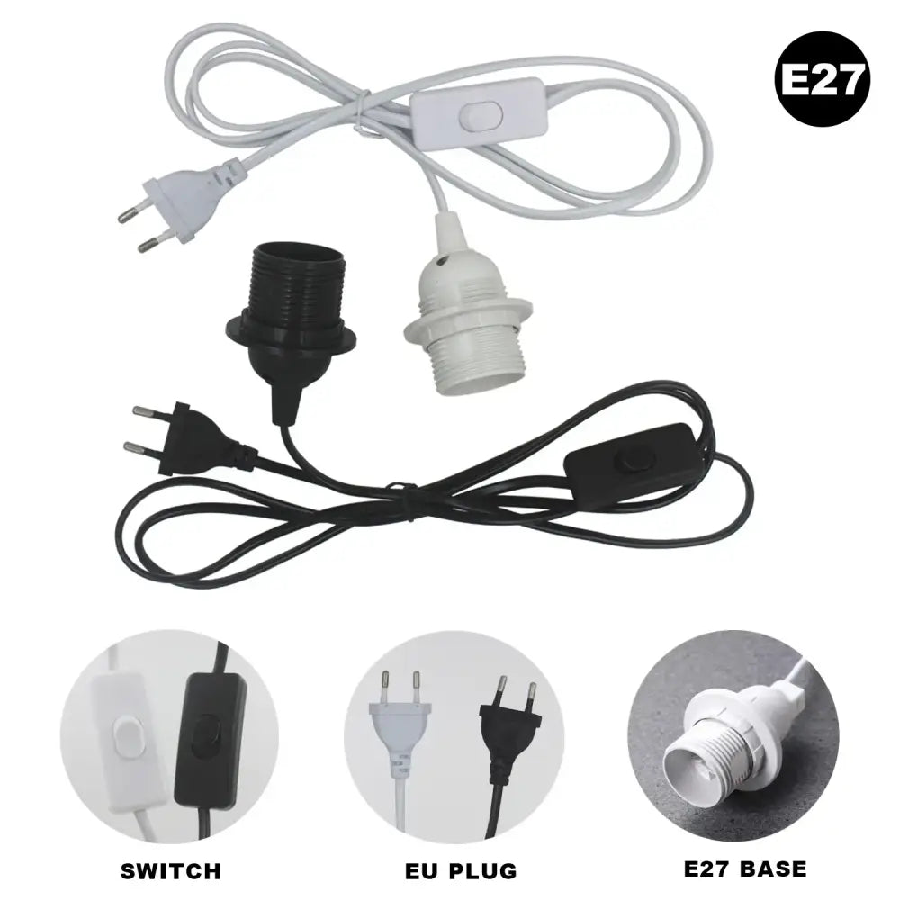 Minimalist black decorative lamp cord with dimmer switch featuring white and black e27 extension cords for bedroom use