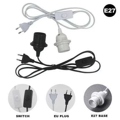 Minimalist black decorative lamp cord with dimmer switch featuring white and black e27 extension cords for bedroom use