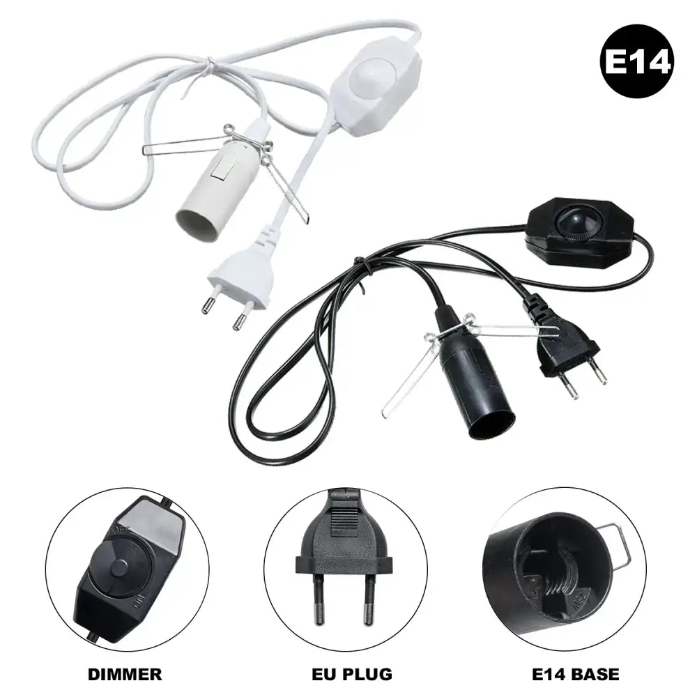 White and black e14 led lamp cord dimmer sets with eu plugs for decorbites decorative lamp bedroom use