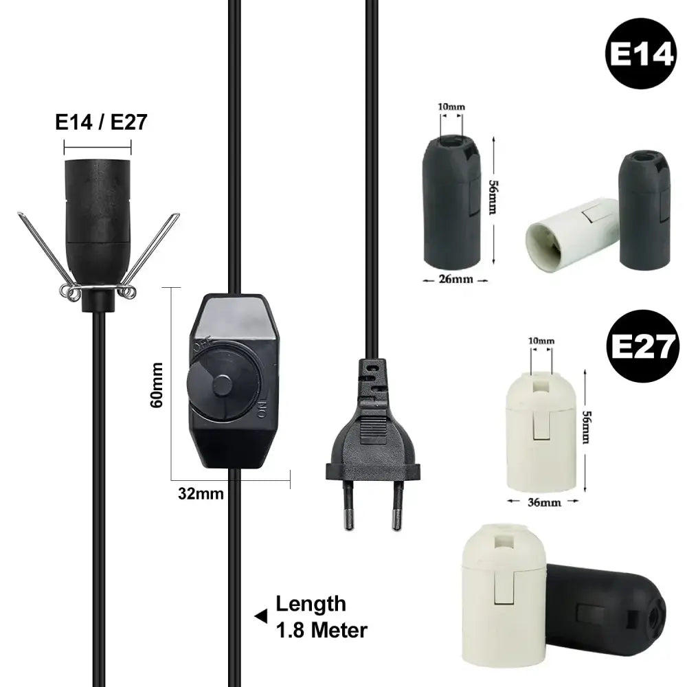 Minimalist black decorbites decorative lamp cord with integrated dimmer switch plug and bulb adapters for versatile lighting