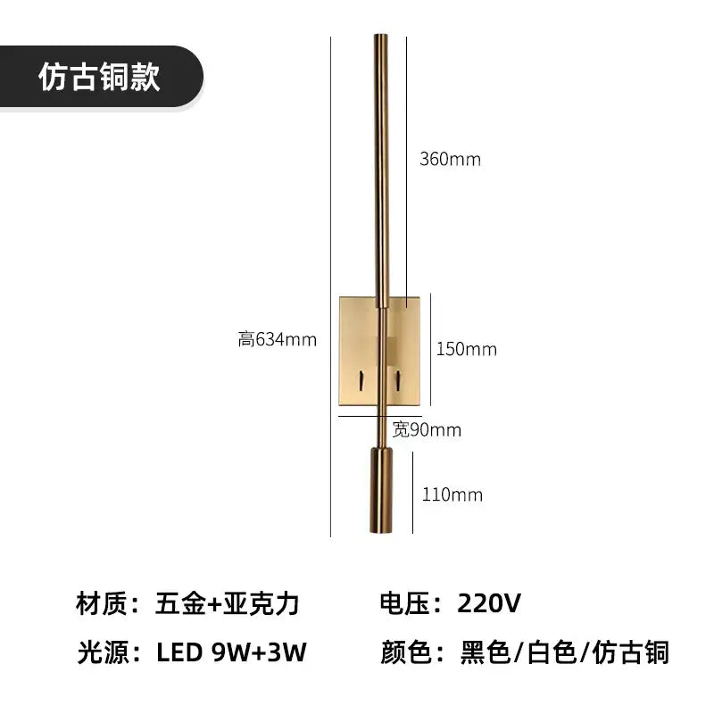 Minimalist black decorative led wall lamp with faux-bronze finish and adjustable spotlight for modern decorbites decorative led decor