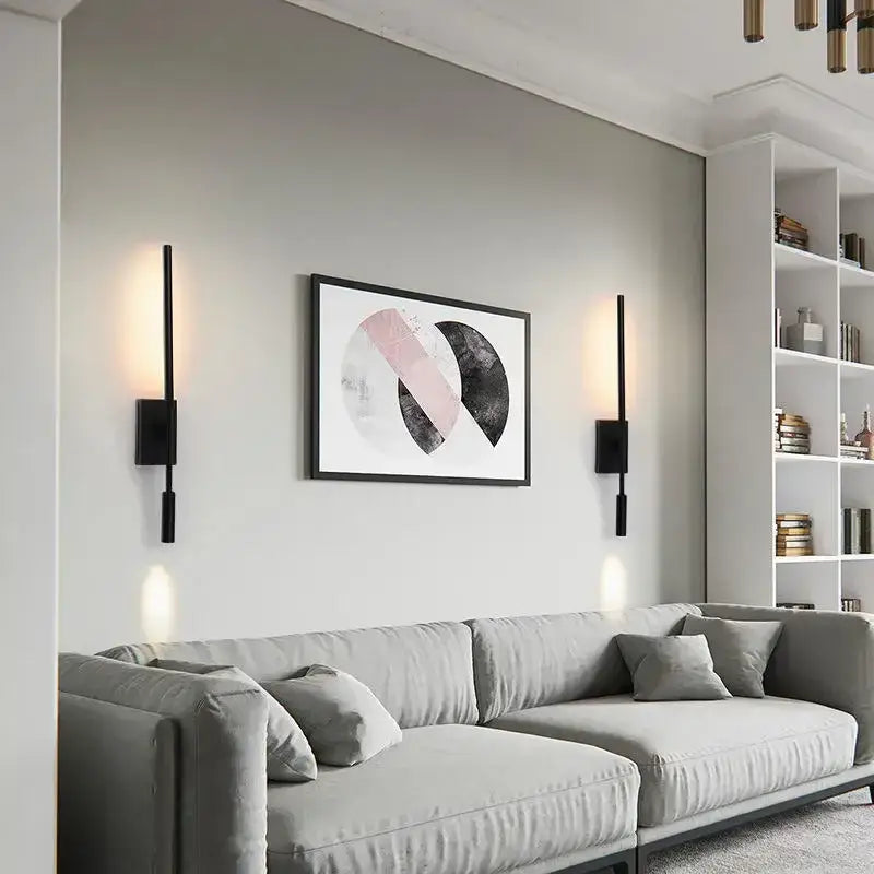 Minimalist black decorative led wall lamp with sleek vertical bars and rectangular bases for modern bedroom decorbites decor