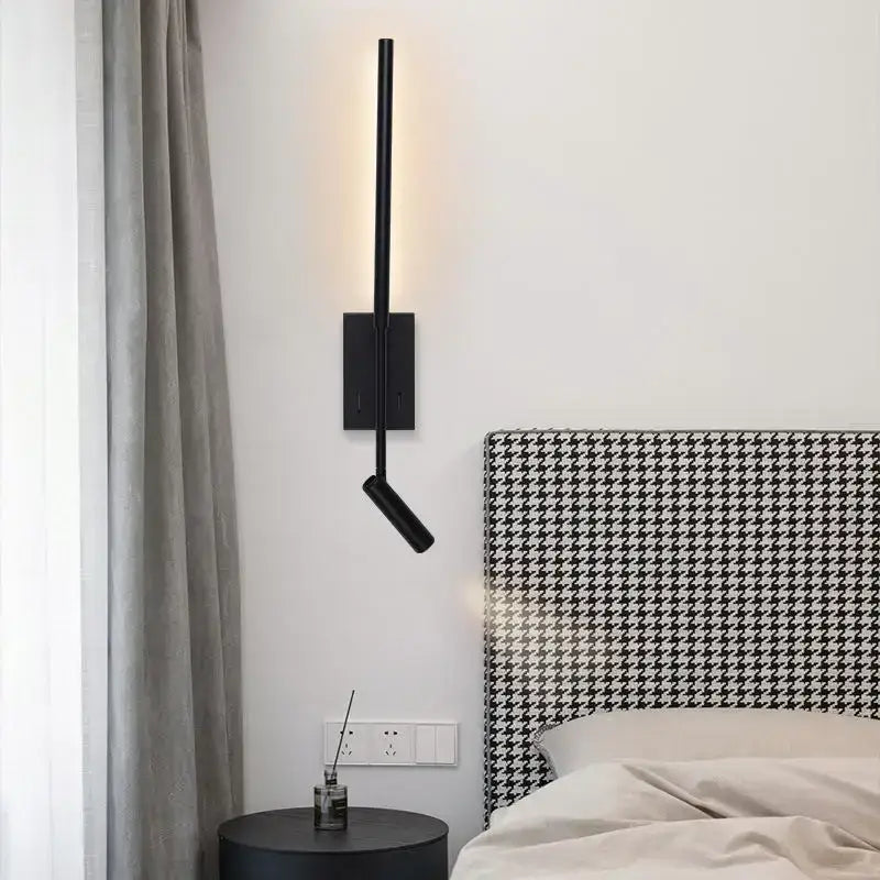 Minimalist black decorative led wall lamp with sleek adjustable vertical arm for bedroom decorbites decorative led spotlight