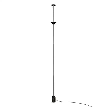 Minimalist black decorbites cone design floor lamp with sleek slender cord and two conical light fixtures for living room