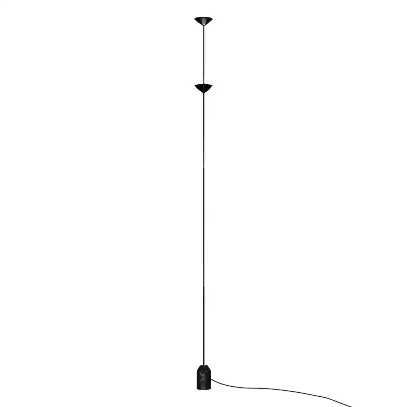 Minimalist black decorbites cone design floor lamp with sleek slender cord and two conical light fixtures for living room