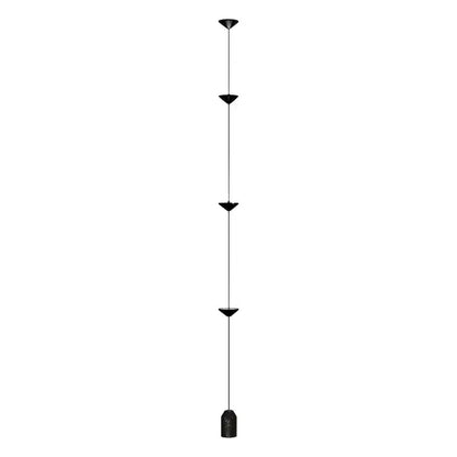 Minimalist black decorbites cone design floor lamp with four triangular shades suspended by thin cords for living room
