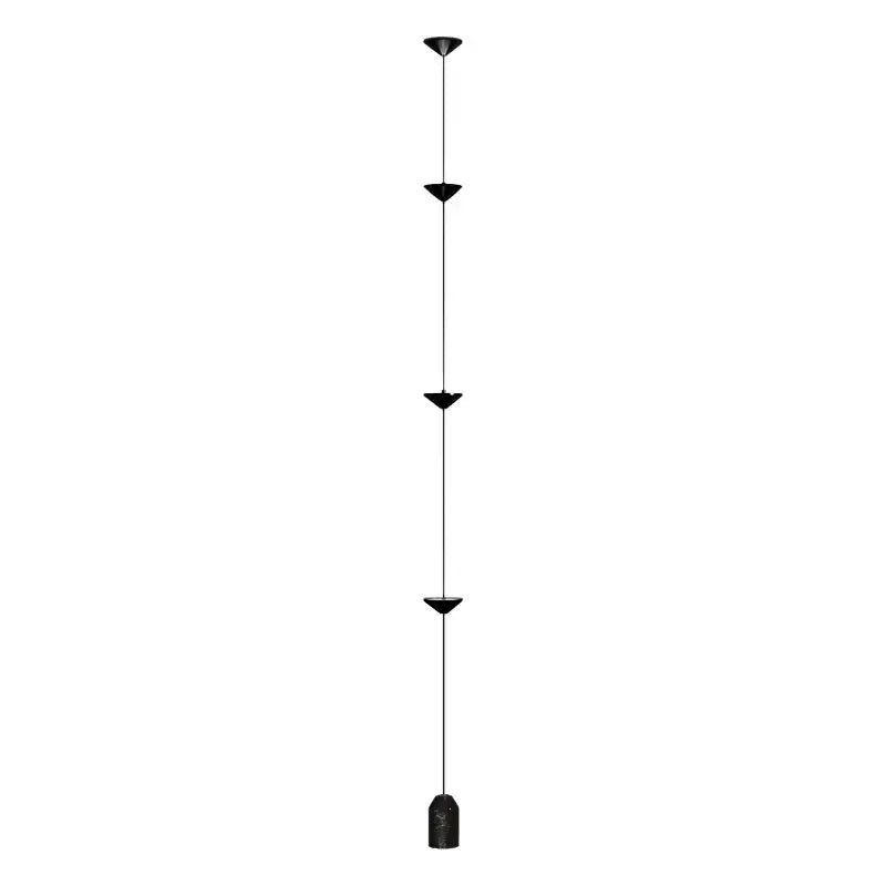 Minimalist black decorbites cone design floor lamp with four triangular shades suspended by thin cords for living room