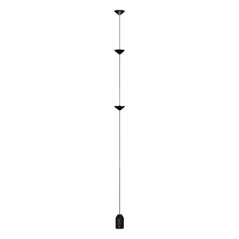 Black minimalist floor lamp with three triangular fixtures and a cylindrical base in decorbites cone design art style
