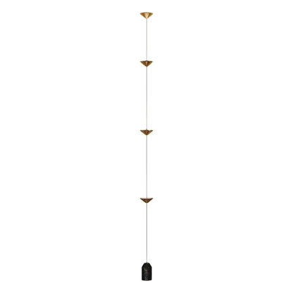 Modern minimalist floor lamp with decorbites cone design featuring gold-toned triangular fixtures and black marble base