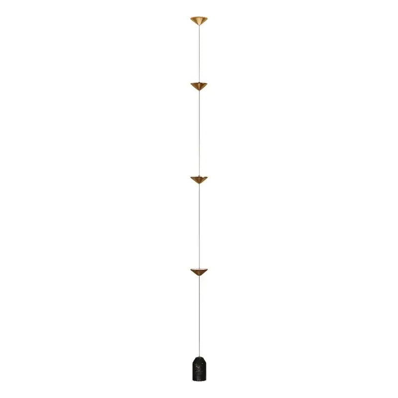 Modern minimalist floor lamp with decorbites cone design featuring gold-toned triangular fixtures and black marble base