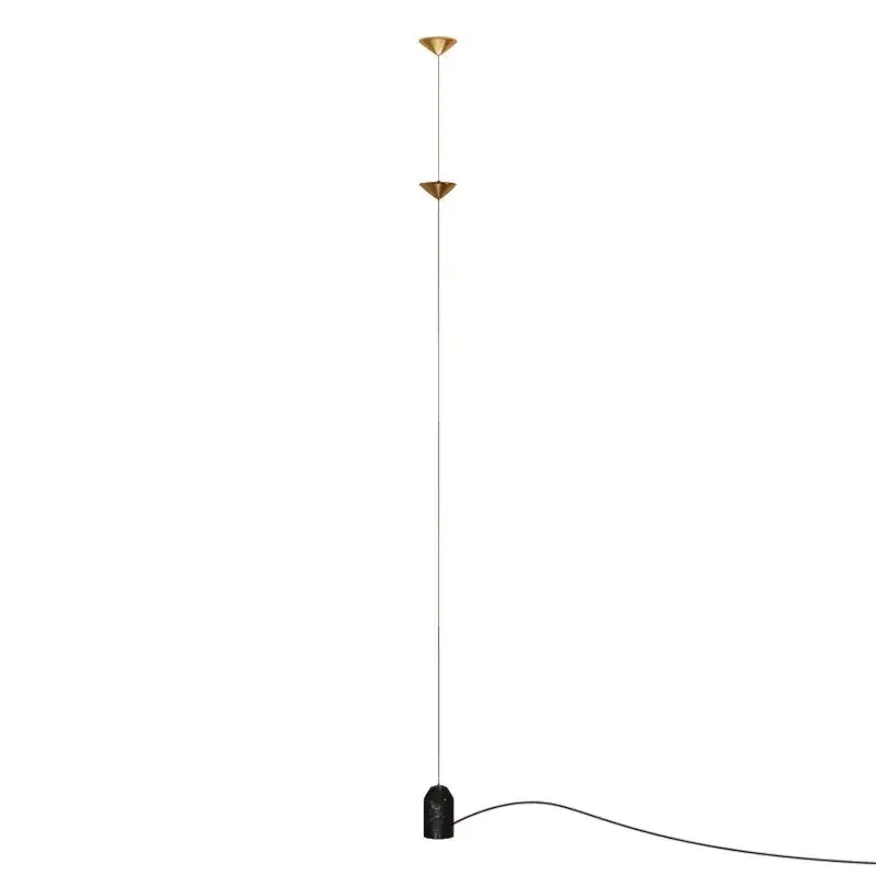 Minimalist gold-toned floor lamp with decorbites cone design shades and black marble base for living room lighting