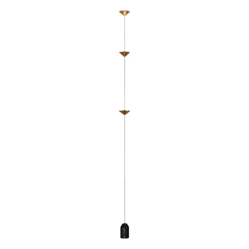 Gold-toned floor lamp with three conical decorbites cone design fixtures and black marble base for minimalist living room art