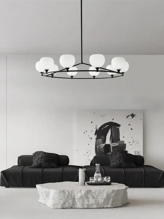 Minimalist black decorbites copper glass chandelier with frosted glass globe lights for dining room lighting