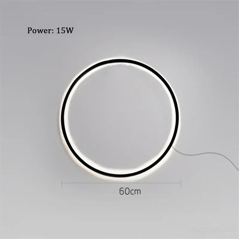 Minimalist black decorbites designer ring led wall light with glowing white illumination 60cm for living room decor