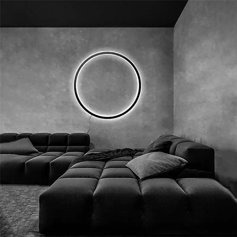Minimalist black designer ring led wall light with sleek frame and glowing illumination for modern living room decorbites wall light