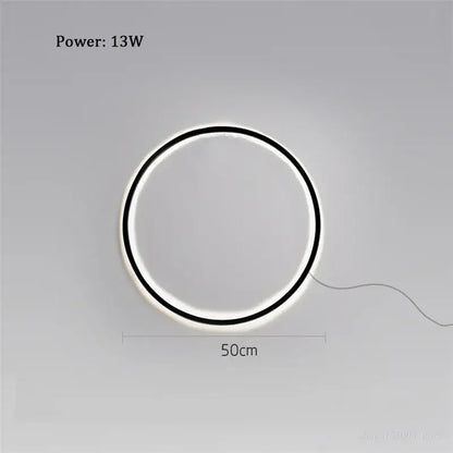 Minimalist black decorbites designer ring wall light with sleek black frame and glowing white led ring, 50cm diameter