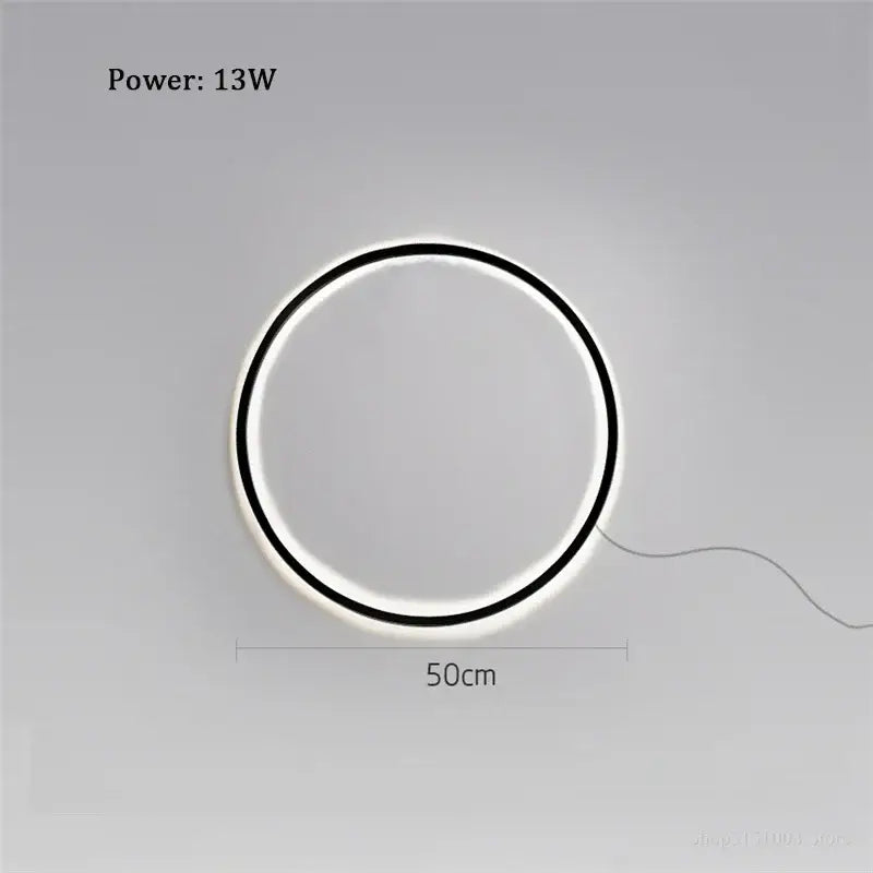 Minimalist black decorbites designer ring wall light with sleek black frame and glowing white led ring, 50cm diameter