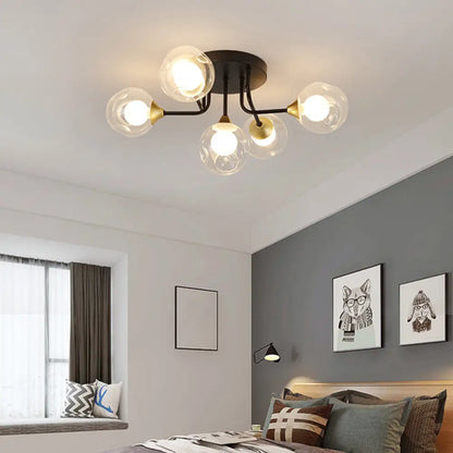 DecorBites™ DecorBites™ Minimalist Black Dual Glass Ball Flush Mount Ceiling Light - Sleek Semi Flush Fixture for Bedrooms