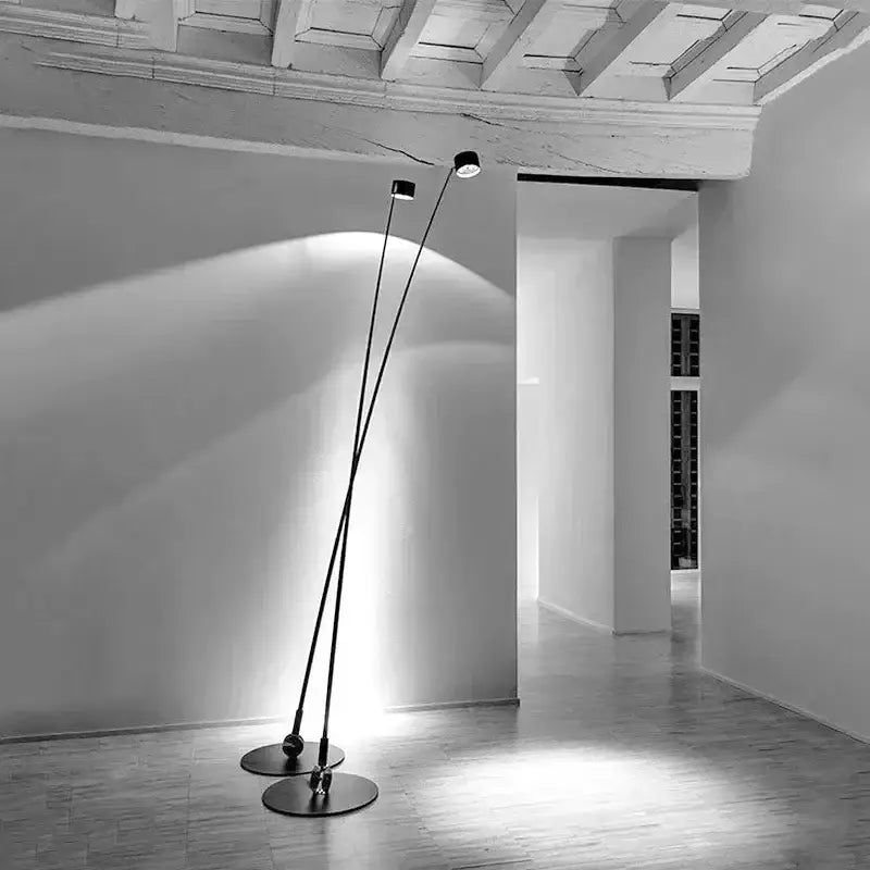 Minimalist black floor lamp with curved adjustable LED arms and circular heads for living room decorbites black floor lamp