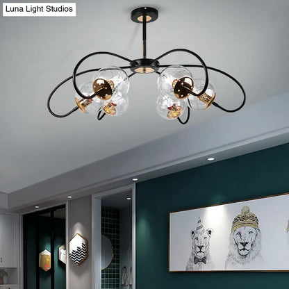 Minimalist Black Floral Swirl Chandelier Pendant Light with Clear Glass Ball for Living Room