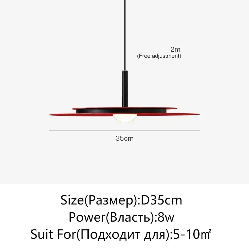 Minimalist black flying saucer led chandelier kitchen pendant light with modern red and black layered decorbites flying saucer design