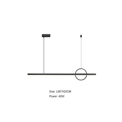 Minimalist black geometric copper chandelier with sleek horizontal bar and circular accent for dining room decorbites geometric copper