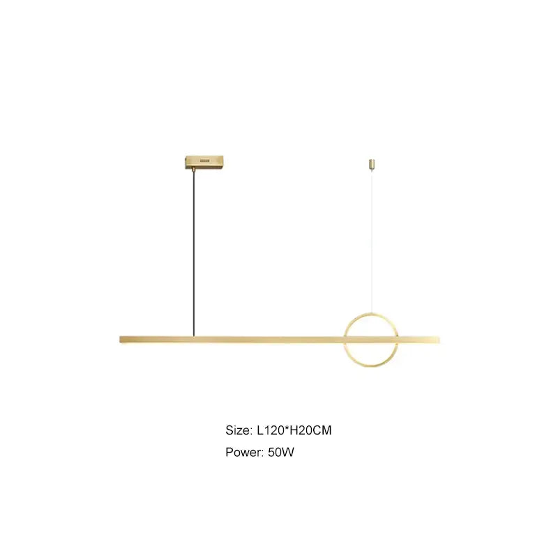 Minimalist black geometric copper chandelier featuring a gold-toned linear pendant with a circular accent for decorbites geometric copper decor