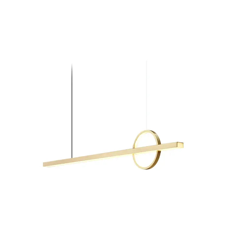Minimalist black geometric copper chandelier with gold-toned linear pendant and circular ring by decorbites geometric copper