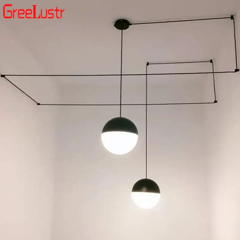 Minimalist black geometric glass ball led chandelier with frosted glass shades for living room decorbites geometric glass