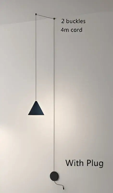 Black conical geometric led pendant light with 4-meter cord and two buckles for minimalist living room decorbites fixture
