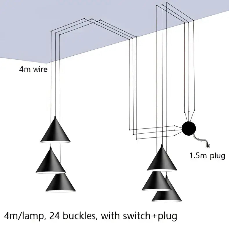 Minimalist black geometric led pendant light with sleek metallic finish suspended by 4-meter wires for living room decorbites geometric led pendant