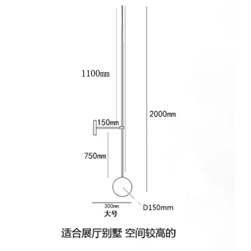 A sleek minimalist wall-mounted pendulum clock with 150mm glass ball led face and slender metallic arms for decorbites ball led wall use