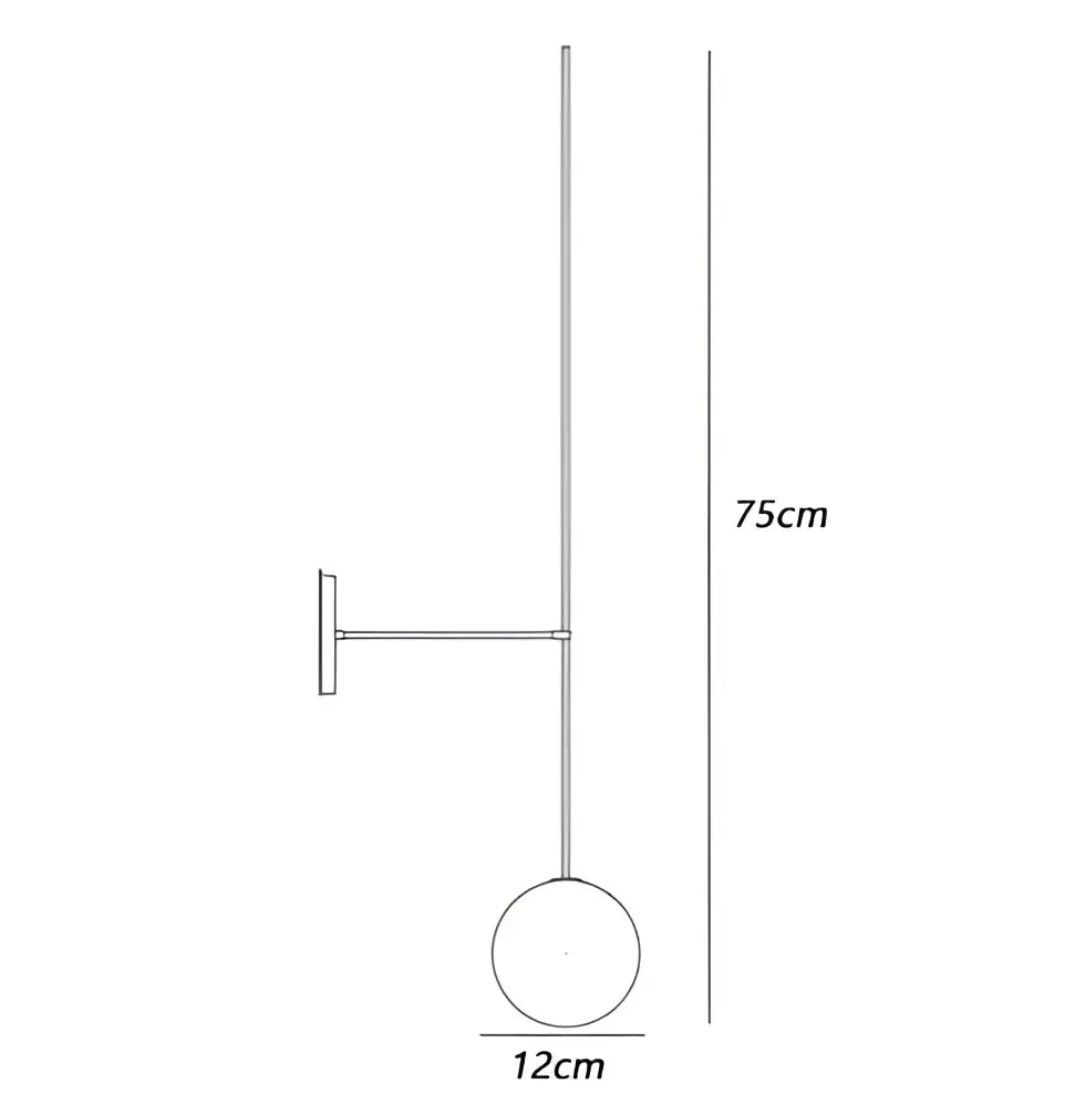 Minimalist black wall lights with a 75cm height and 12cm decorbites glass ball led shade for living room decor