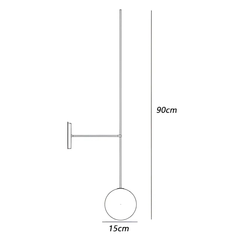 Minimalist black glass ball led wall light with 90cm height and 15cm diameter spherical shade for living room decorbites wall lights