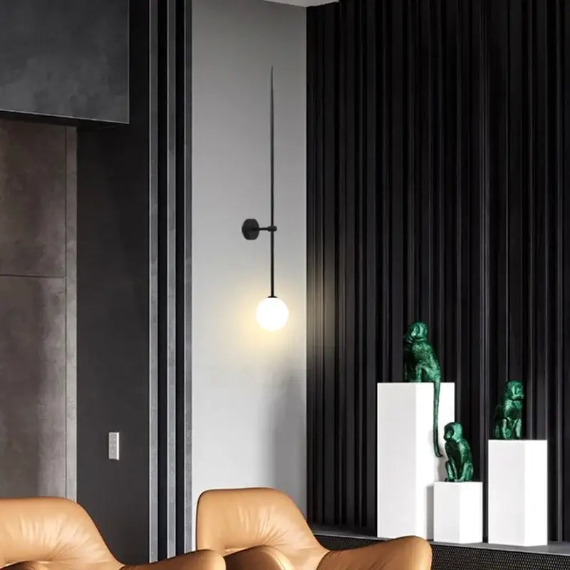Minimalist black wall lights with a spherical frosted glass ball led design for elegant living room decorbites glass ball lighting