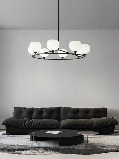 Modern minimalist black glass lampshade chandelier with eight frosted globe lights for dining room decorbites glass lampshade