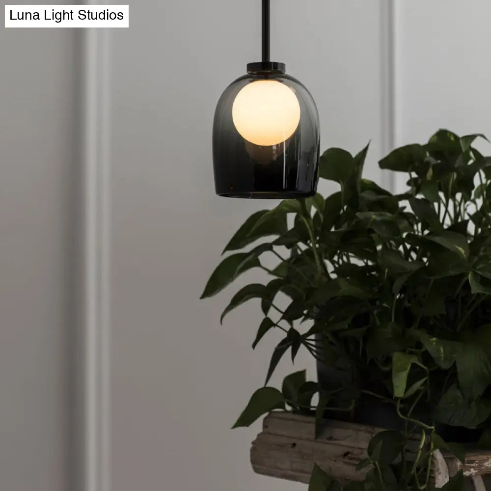 Minimalist Black Glass Pendant Lighting - Bell and Ball Design | Ideal Hanging Lamp for Dining Room