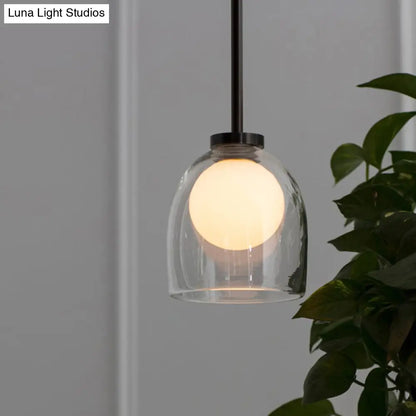 Minimalist Black Glass Pendant Lighting - Bell and Ball Design | Ideal Hanging Lamp for Dining Room